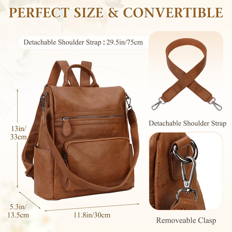 RAVUO Anti-theft Backpack Purse,Fashion Women PU Leather Travelling Bags Ladies Convertible Shoulder Bag Three Ways to Carry - Image 2